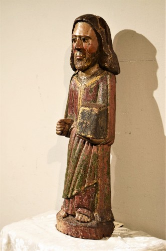 Saint Jean l'évangéliste en bois de noyer polychromé, fin du XIIIe - Moyen Âge